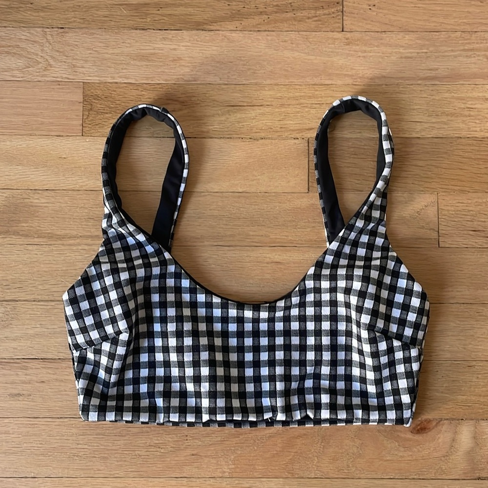 Mara Hoffman Black and White Checkered Bikini Top